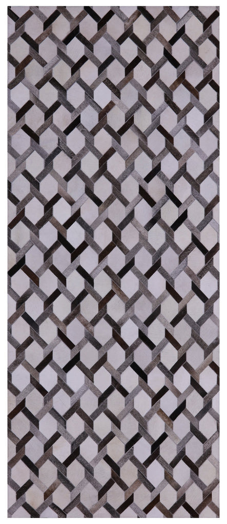 Grey & White Patchwork Natural Cowhide Runner Rug - 4' 0" x 10' 0"