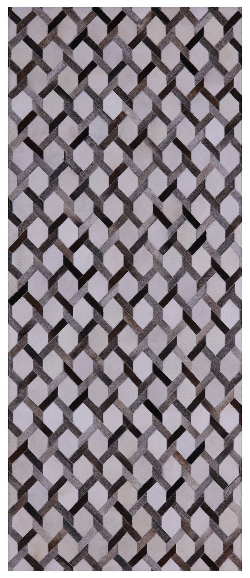 Grey & White Patchwork Cowhide Runner Rug - 4' 0" x 10' 0"