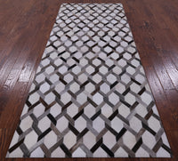 Thumbnail for Grey & White Patchwork Cowhide Runner Rug - 4' 0