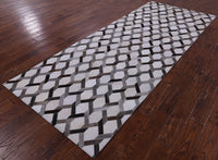 Thumbnail for Grey & White Patchwork Cowhide Runner Rug - 4' 0