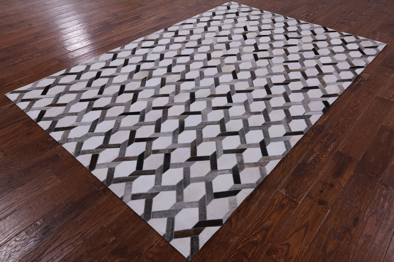 Grey & White Patchwork Cowhide Rug - 6' 0" x 9' 0"