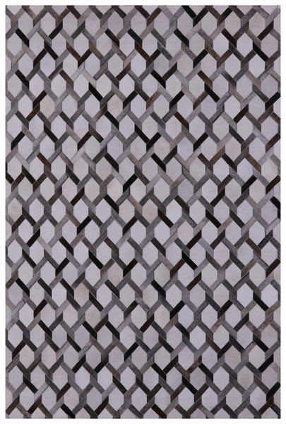 Grey & White Patchwork Cowhide Rug - 6' 0" x 9' 0"