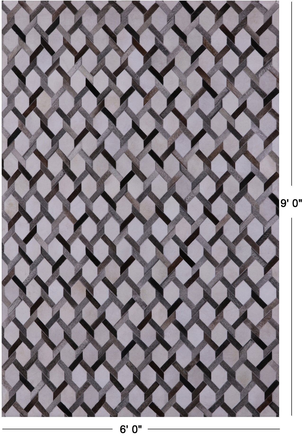 Grey & White Patchwork Natural Cowhide Rug - 6' 0" x 9' 0"