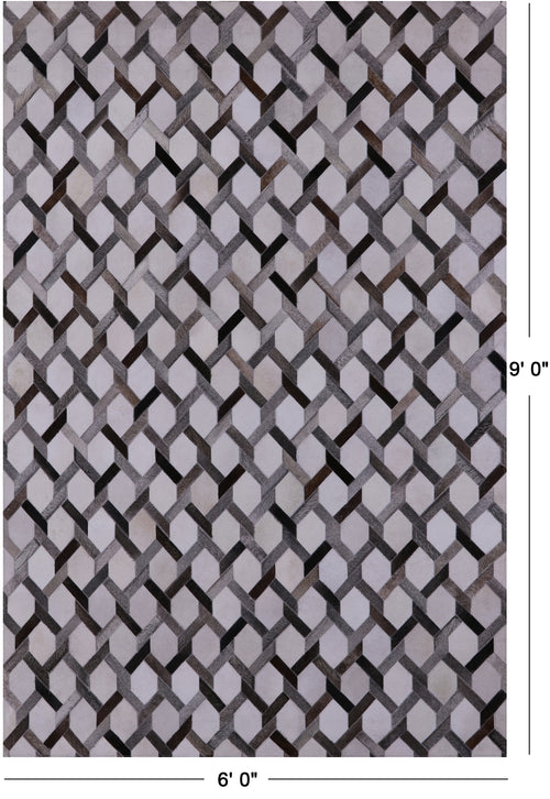 Grey & White Patchwork Natural Cowhide Rug - 6' 0