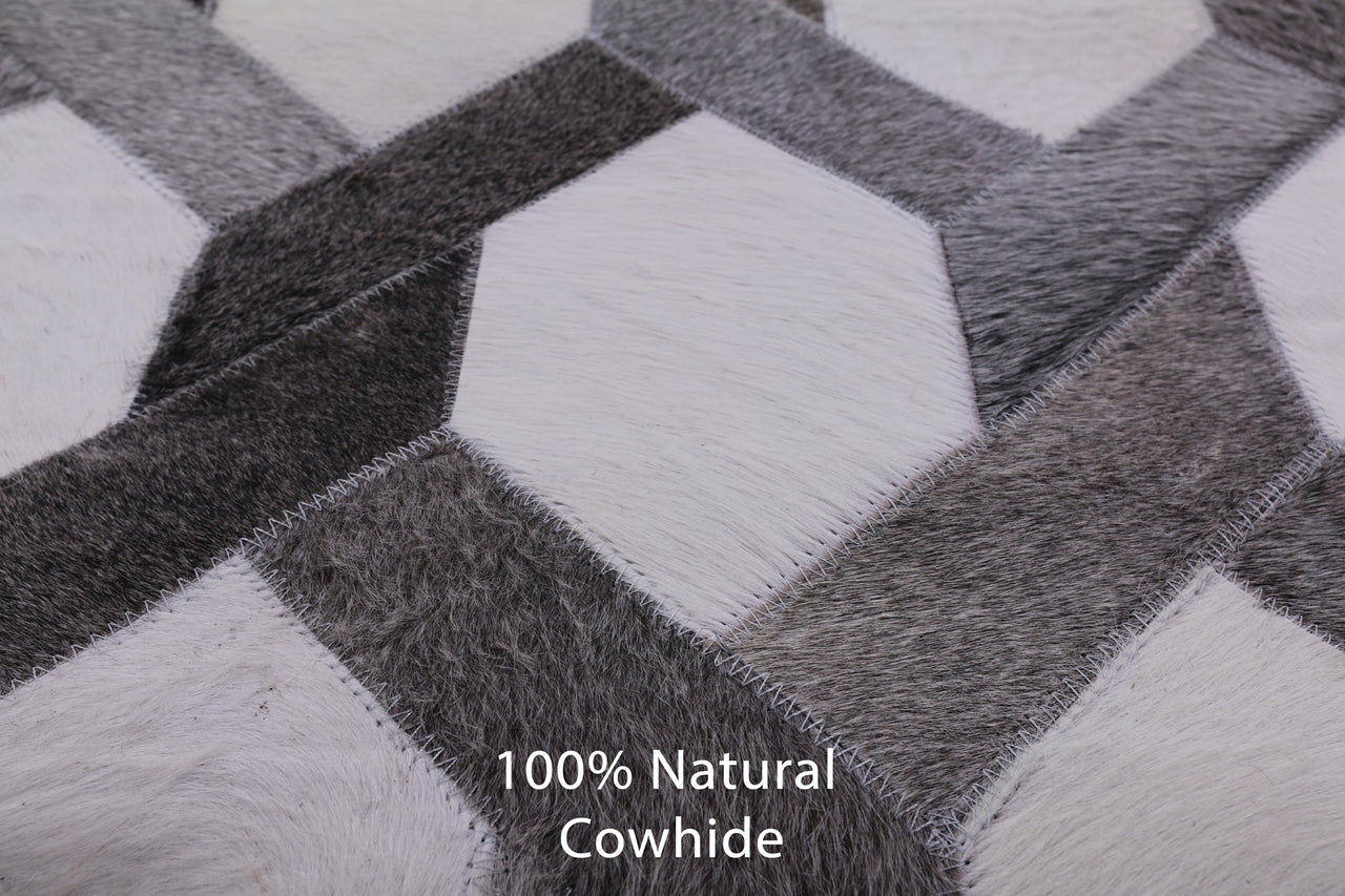 Grey & White Patchwork Cowhide Rug - 10' 0" x 14' 0"