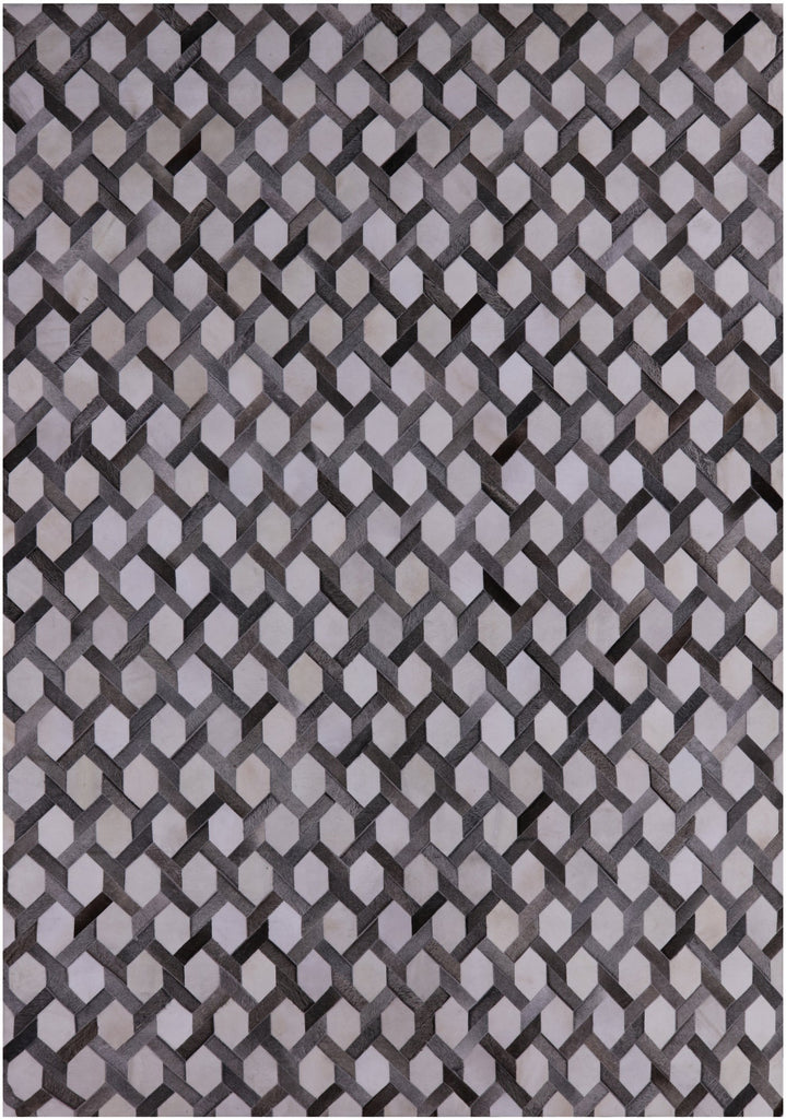 Grey & White Patchwork Natural Cowhide Rug - 10' 0" x 14' 0"