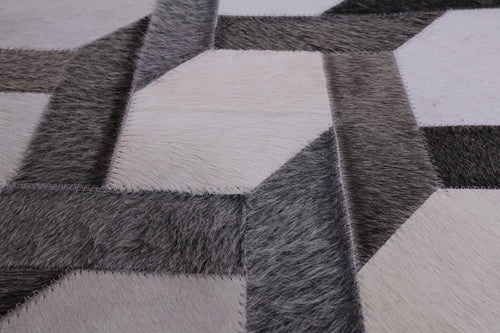 Grey & White Patchwork Natural Cowhide Rug - 9' 0