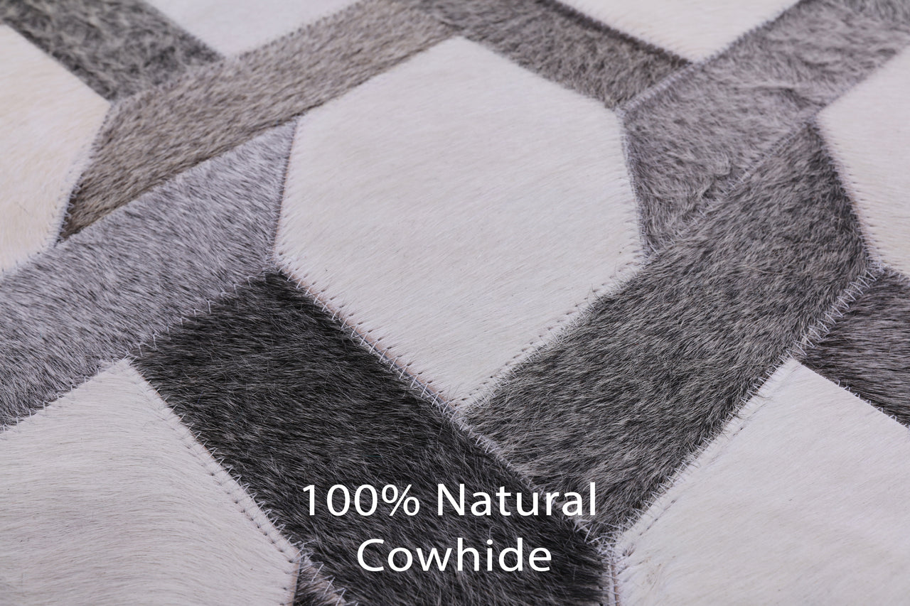 Grey & White Patchwork Cowhide Rug - 9' 0" x 12' 0"