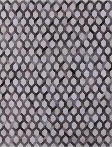 Grey & White Patchwork Cowhide Rug - 9' 0" x 12' 0"