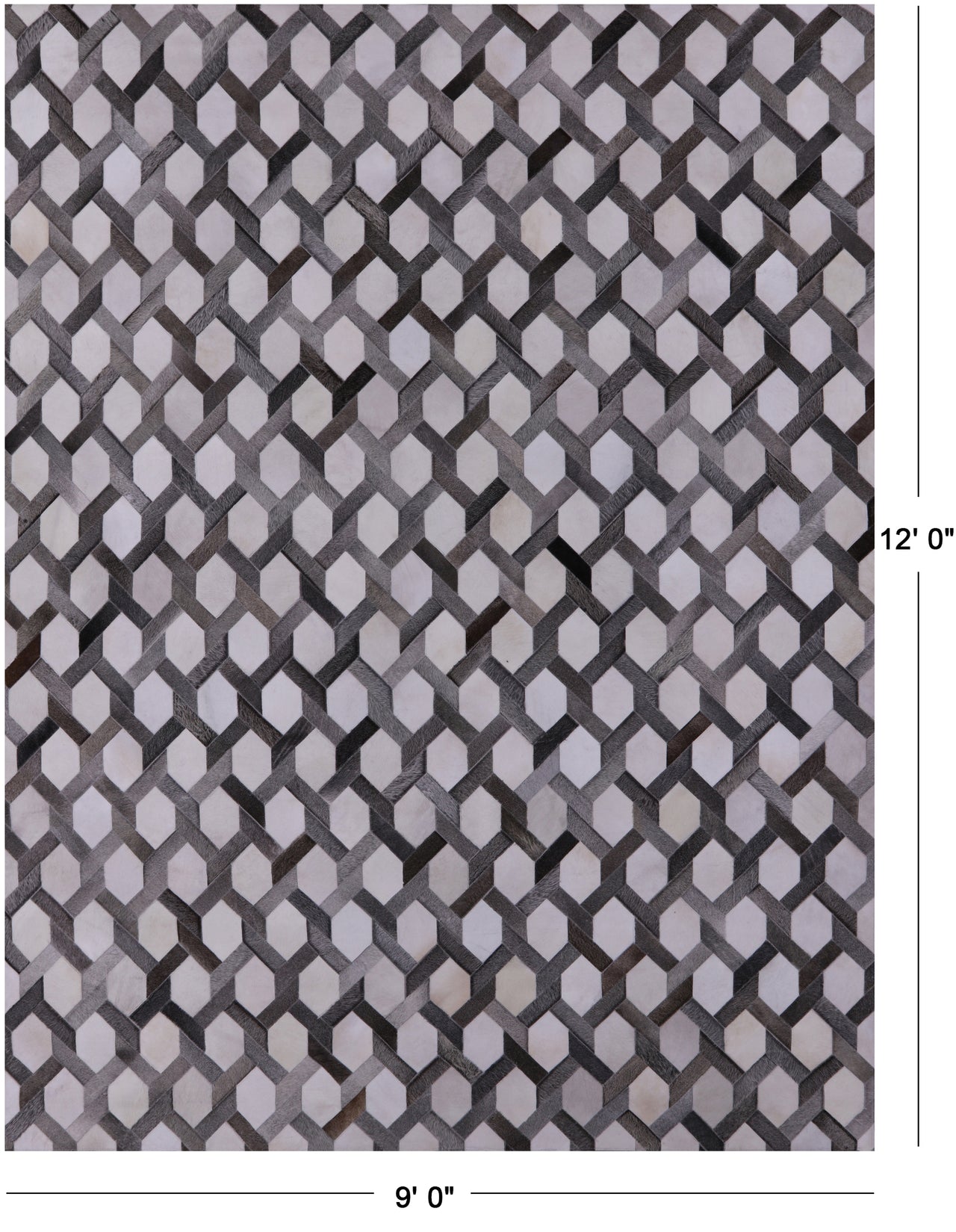 Grey & White Patchwork Natural Cowhide Rug - 9' 0" x 12' 0"