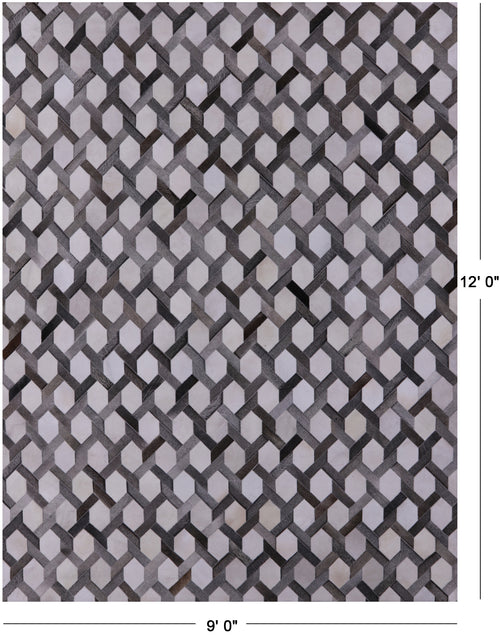 Grey & White Patchwork Natural Cowhide Rug - 9' 0