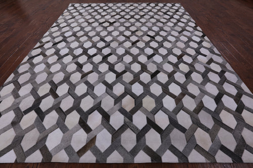 Grey & White Patchwork Natural Cowhide Rug - 9' 0