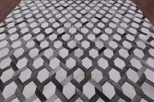 Grey & White Patchwork Natural Cowhide Rug - 9' 0
