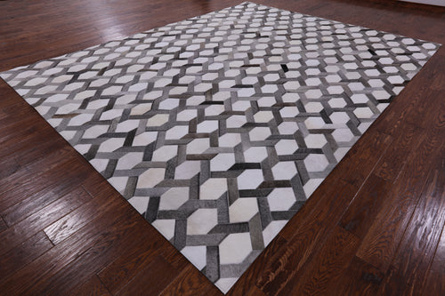 Grey & White Patchwork Natural Cowhide Rug - 9' 0