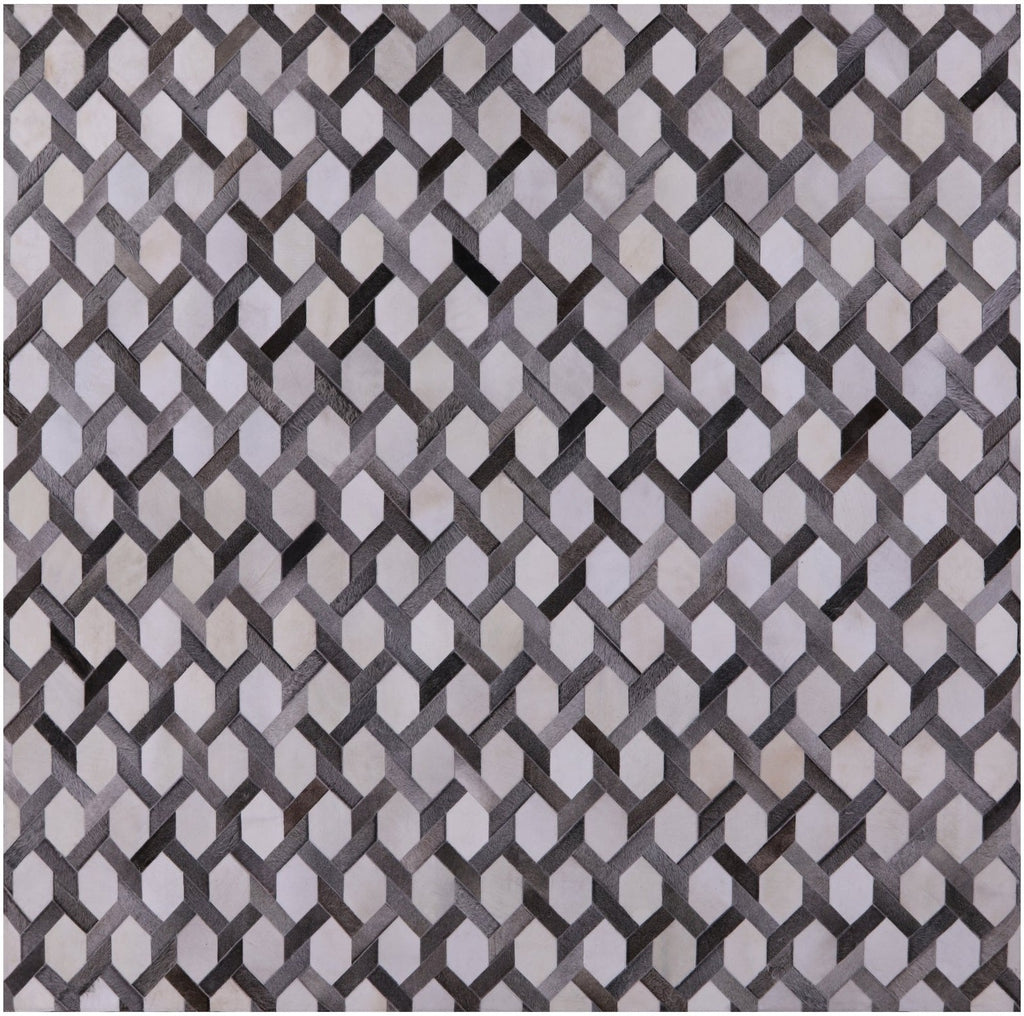 Grey & White Square Patchwork Natural Cowhide Rug - 10' 0" x 10' 0"