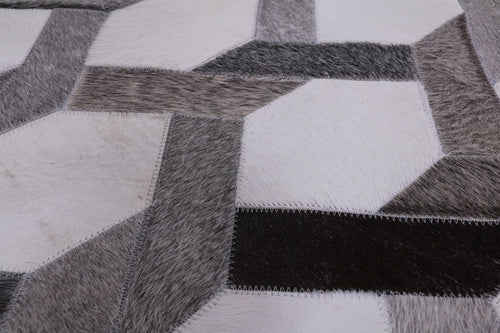 Grey & White Square Patchwork Natural Cowhide Rug - 9' 0