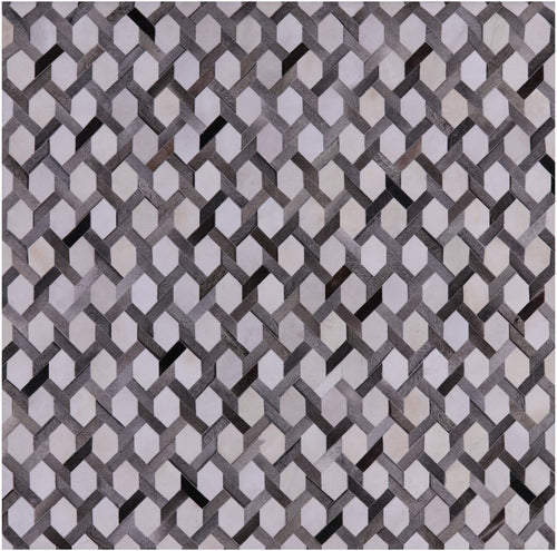 Grey & White Square Patchwork Natural Cowhide Rug - 9' 0