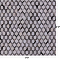 Thumbnail for Grey & White Square Patchwork Natural Cowhide Rug - 9' 0