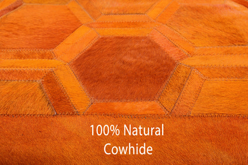 Orange Square Patchwork Natural Cowhide Rug - 10' 0