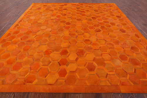 Orange Square Patchwork Natural Cowhide Rug - 10' 0