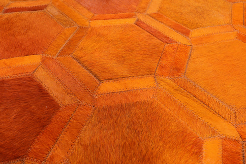 Orange Square Patchwork Natural Cowhide Rug - 10' 0