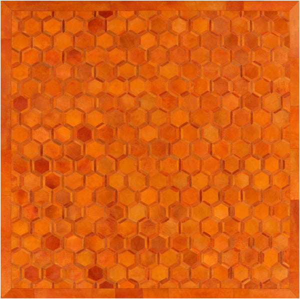 Orange Square Patchwork Cowhide Rug - 10' 0" x 10' 0"