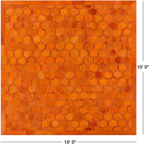 Orange Square Patchwork Natural Cowhide Rug - 10' 0