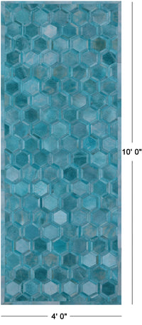 Thumbnail for Teal Blue Patchwork Natural Cowhide Runner Rug - 4' 0