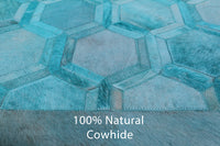 Thumbnail for Teal Blue Square Patchwork Cowhide Rug - 8' 0