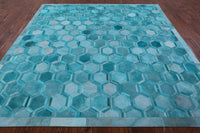 Thumbnail for Teal Blue Square Patchwork Cowhide Rug - 8' 0