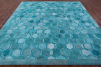 Thumbnail for Teal Blue Square Patchwork Cowhide Rug - 9' 0