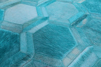 Thumbnail for Teal Blue Square Patchwork Cowhide Rug - 9' 0