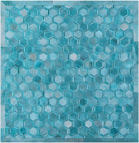 Thumbnail for Teal Blue Square Patchwork Cowhide Rug - 9' 0