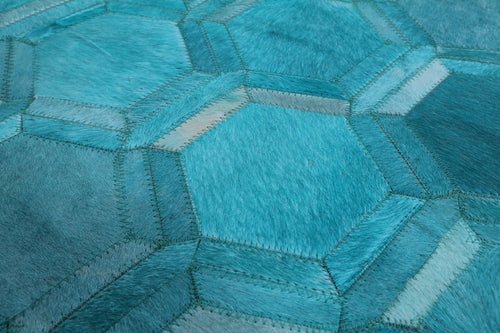 Teal Blue Patchwork Natural Cowhide Rug - 10' 0