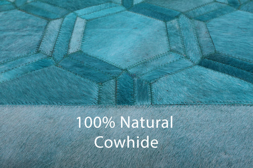 Teal Blue Patchwork Natural Cowhide Rug - 10' 0