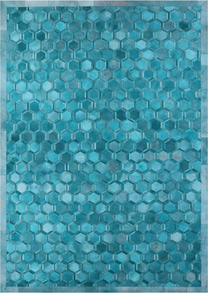 Teal Blue Patchwork Cowhide Rug - 10' 0" x 14' 0"