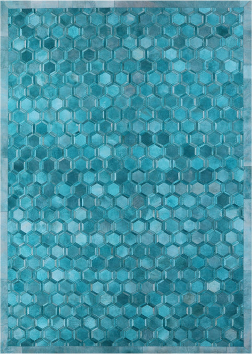 Teal Blue Patchwork Natural Cowhide Rug - 10' 0