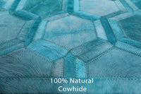 Thumbnail for Teal Blue Square Patchwork Natural Cowhide Rug - 7' 0