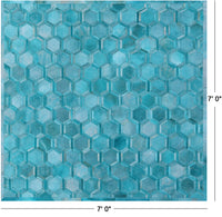 Thumbnail for Teal Blue Square Patchwork Natural Cowhide Rug - 7' 0