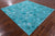 Teal Blue Square Patchwork Natural Cowhide Rug - 7' 0" x 7' 0"