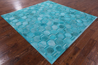 Thumbnail for Teal Blue Square Patchwork Natural Cowhide Rug - 7' 0