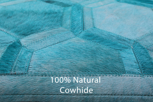 Teal Blue Patchwork Natural Cowhide Runner Rug - 2' 5