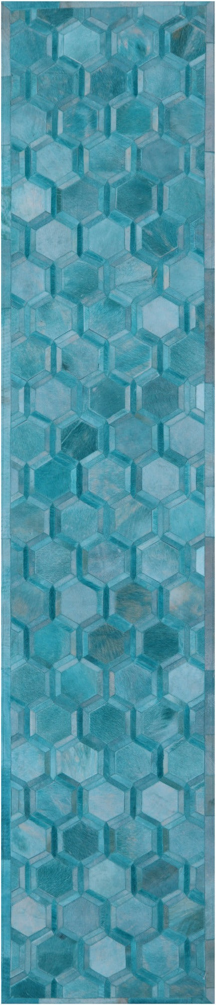 Teal Blue Patchwork Cowhide Runner Rug - 2' 5" x 12' 0"