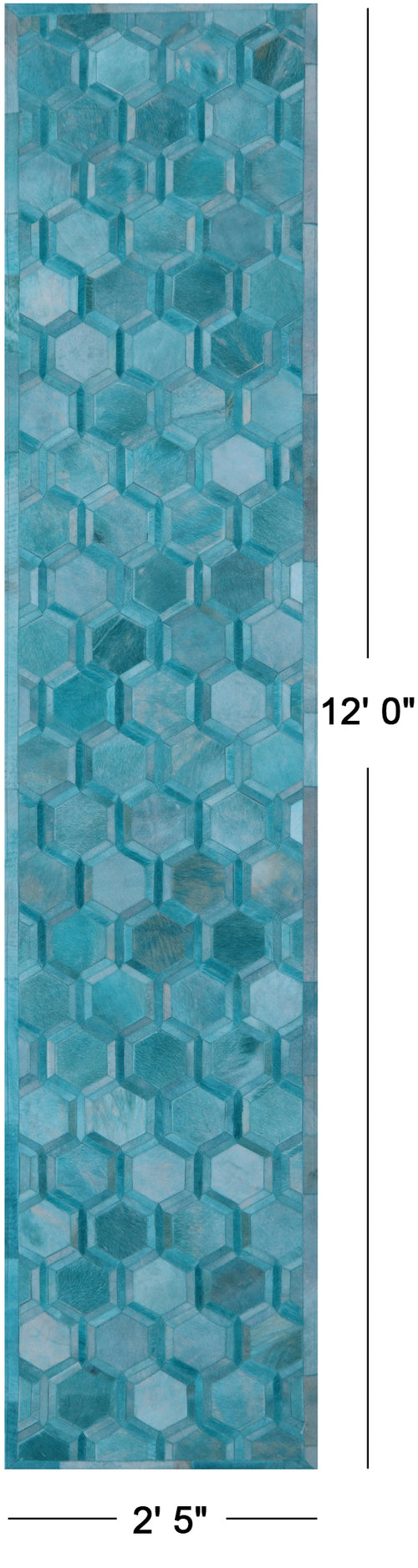 Teal Blue Patchwork Natural Cowhide Runner Rug - 2' 5