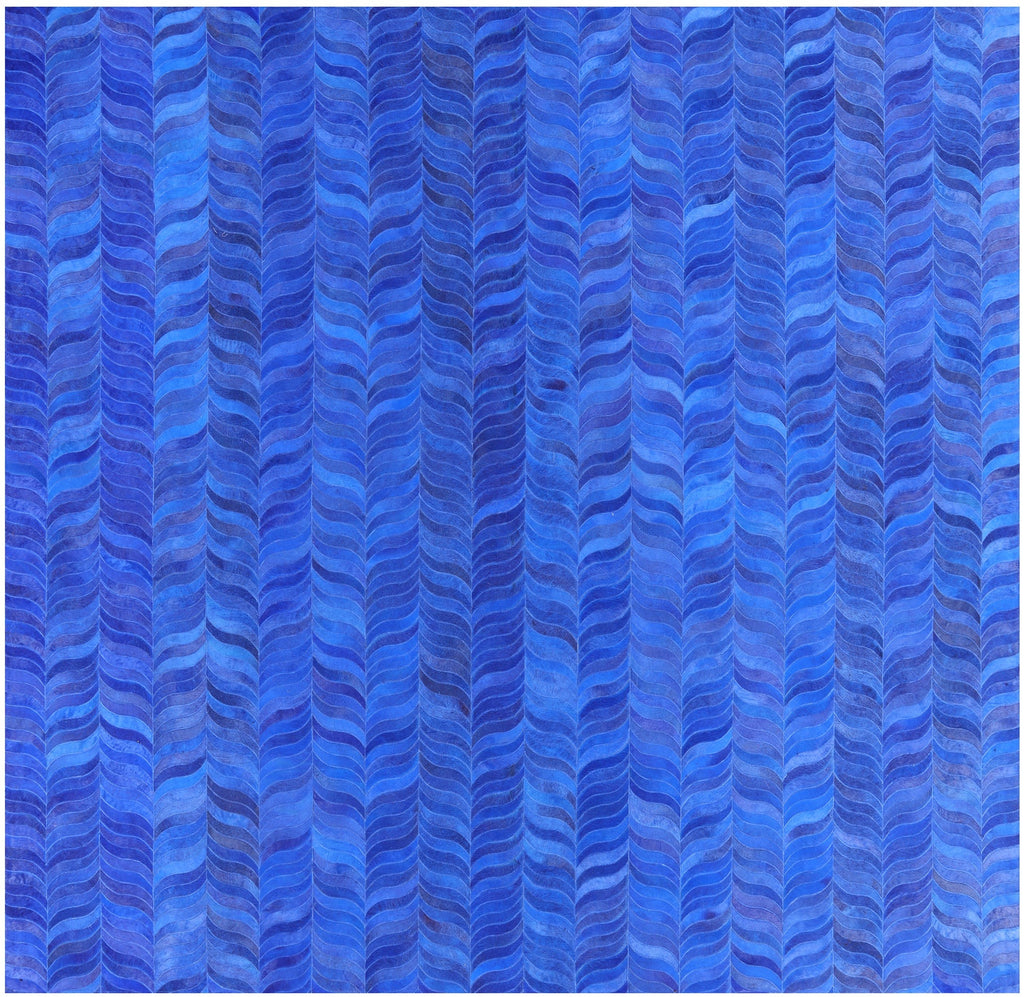 Blue Square Patchwork Natural Cowhide Rug - 10' 0" x 10' 0"