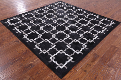 Black Square Patchwork Natural Cowhide Rug - 7' 0