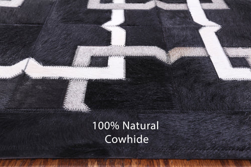 Black Square Patchwork Natural Cowhide Rug - 7' 0