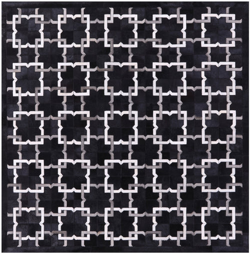 Black Square Patchwork Natural Cowhide Rug - 7' 0