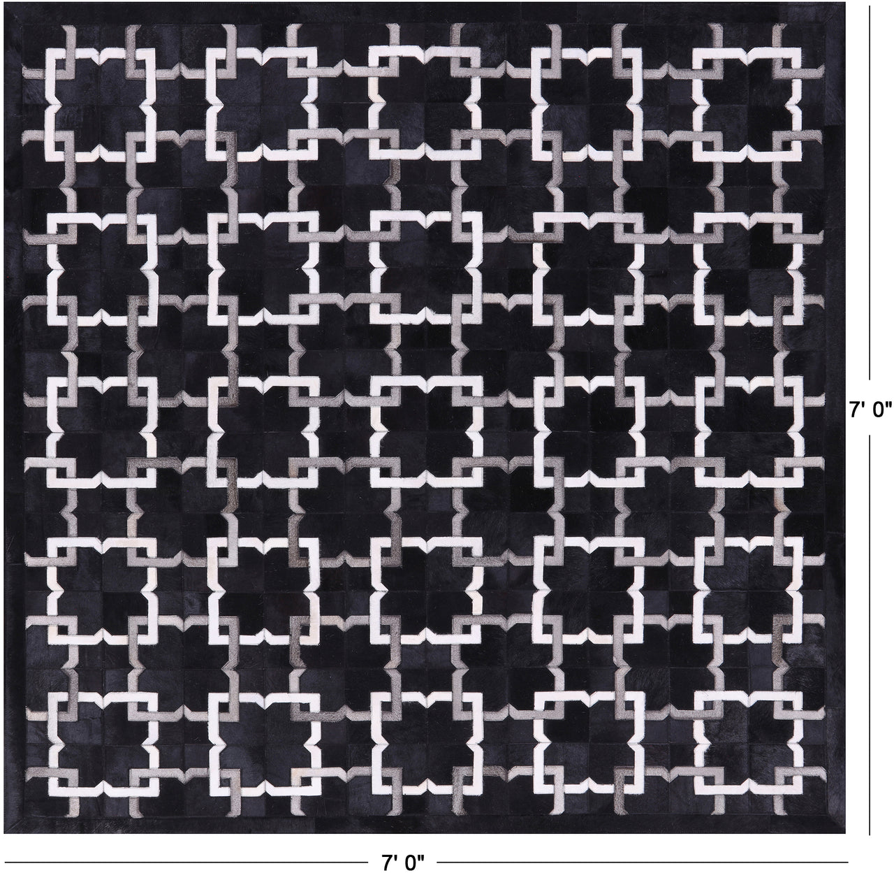 Black Square Patchwork Natural Cowhide Rug - 7' 0" x 7' 0"