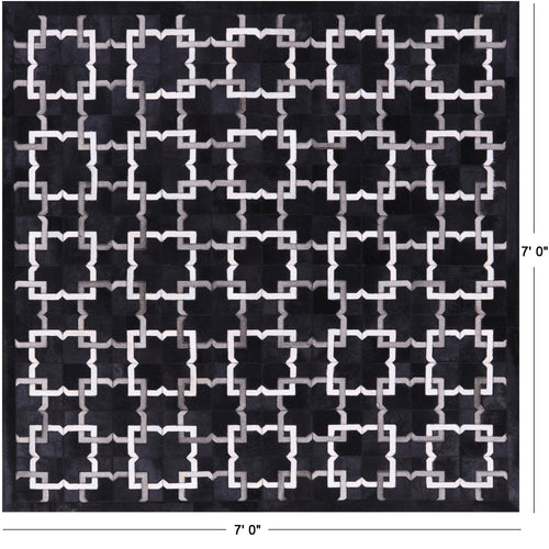 Black Square Patchwork Natural Cowhide Rug - 7' 0